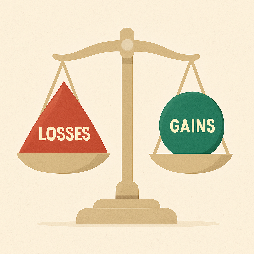 Abstract balance scale showing the heavy weight of trading losses compared to gains