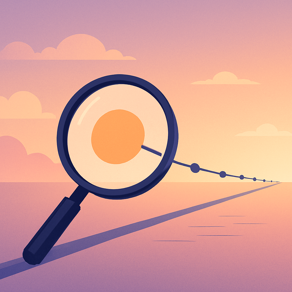 Timeline graphic with magnifying glass on recent events to show recency bias in investing